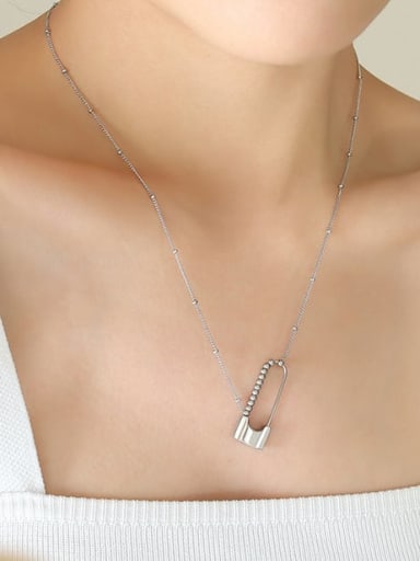 Steel color necklace 45cm Titanium Steel Bead Geometric Minimalist Necklace