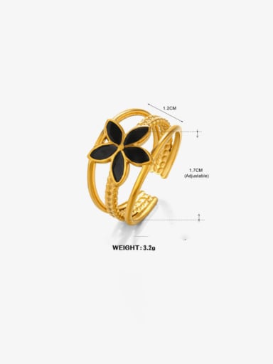 Golden Flower Ring Black Stainless steel Enamel Flower Hip Hop Stackable Ring