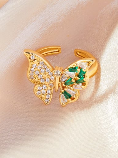 Brass Cubic Zirconia Butterfly Hip Hop Band Ring