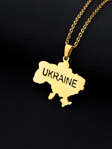 Gold A Style Stainless steel Geometric Ethnic  Ukraine Map Pendant Necklace