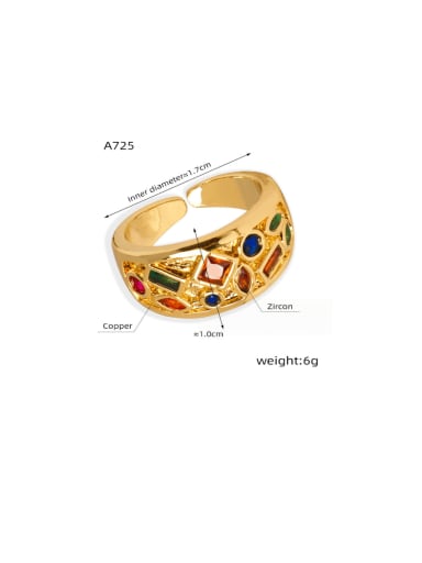 A725 Gold Geometric  Ring Brass Cubic Zirconia Geometric Hip Hop Band Ring