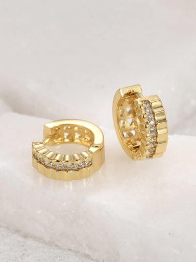 H00571 gold Brass Cubic Zirconia Geometric Vintage Huggie Earring
