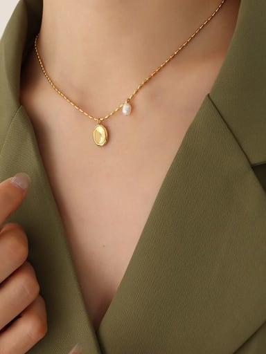 Titanium Steel Imitation Pearl Geometric Vintage Beaded Necklace