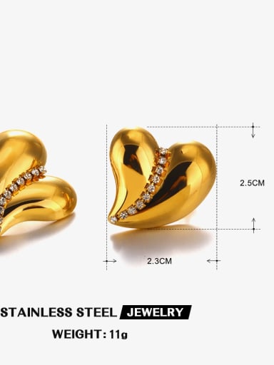 Love Earrings Gold Trend Heart Stainless steel Cubic Zirconia Ring And Earring Set