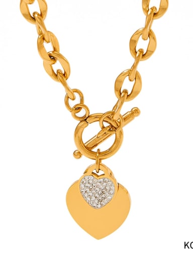 KCD707 Gold Stainless steel Cubic Zirconia Heart Hip Hop Necklace