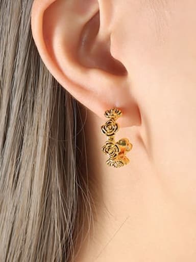 F197 gold Brass Geometric Hip Hop C Shape  Flower Stud Earring