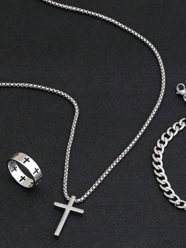 Trend Cross Titanium Steel Ring Bracelet and Necklace Set