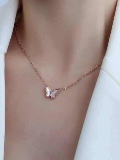 P519 rose gold necklace 40+5cm Titanium 316L Stainless Steel Shell Minimalist Butterfly  Earring and Necklace Set with e-coated waterproof