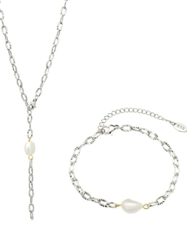 custom TTitanium Steel Imitation Pear rend Geometric l Bracelet and Necklace Set