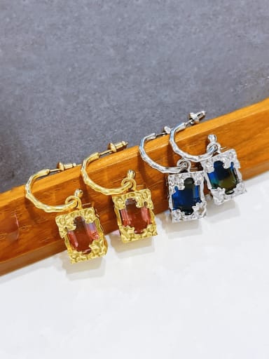 Brass Glass Stone Geometric Vintage Hook Earring