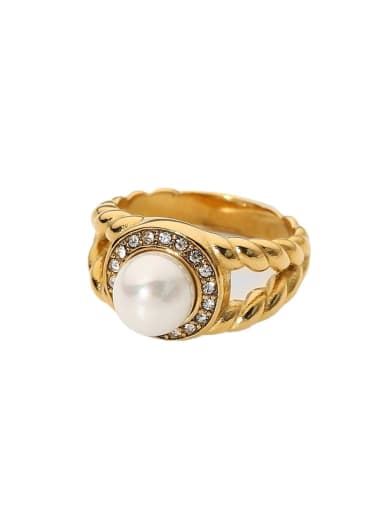 Stainless steel Freshwater Pearl Flower Trend Band Ring