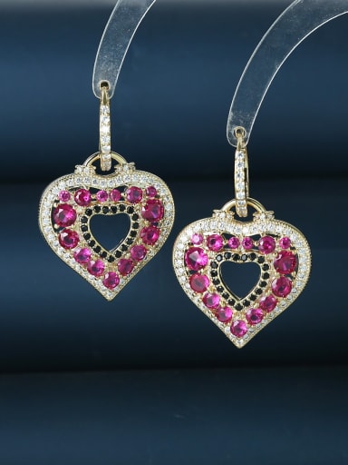 red Brass Cubic Zirconia Heart Luxury Cluster Earring
