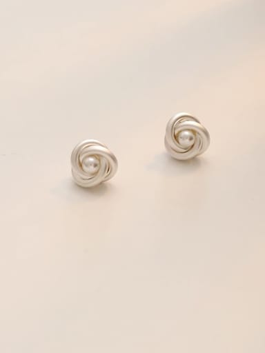 Dumb Silver Copper Imitation Pearl Geometric Minimalist Stud Trend Korean Fashion Earring