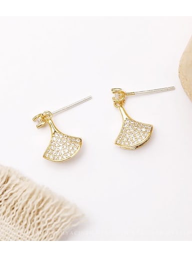 14K gold Copper Rhinestone Geometric Dainty Drop Trend Korean Fashion Earring