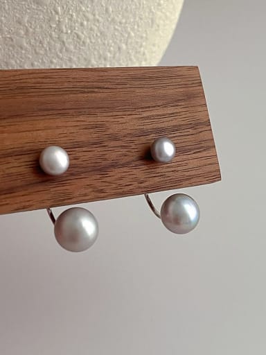 Q161 Grey Natural Pearl Earrings Brass Imitation Pearl Geometric Minimalist Hook Earring