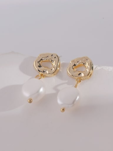 Brass Freshwater Pearl Geometric Minimalist Drop Earring