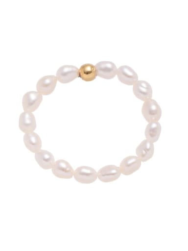 natural pearl ring size 7 Brass Imitation Pearl Geometric Bohemia Bead Ring