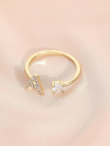 14K gold a Brass Cubic Zirconia Letter Minimalist Band Ring
