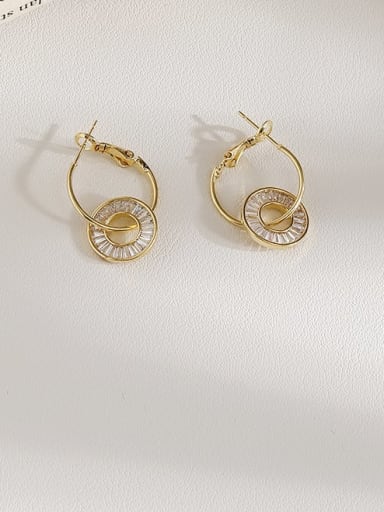 Copper Cubic Zirconia Round Minimalist Hook Trend Korean Fashion Earring