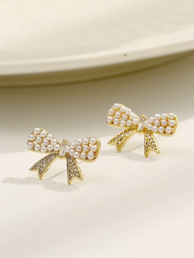 Brass Imitation Pearl Butterfly Vintage Stud Trend Korean Fashion Earring
