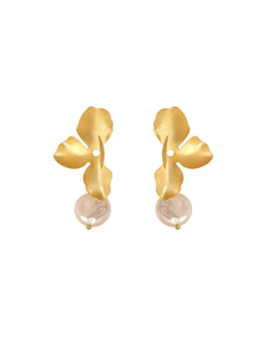 Brass Imitation Pearl Leaf Minimalist Drop Earring