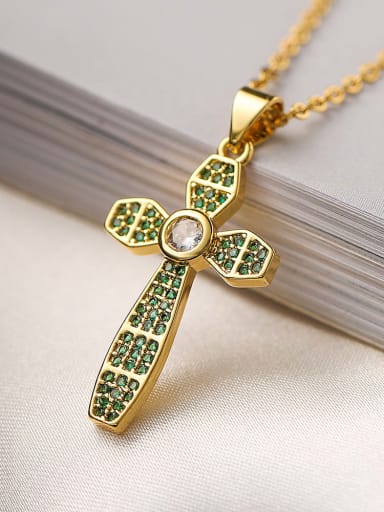 22961 Brass Cubic Zirconia Cross Vintage Regligious Necklace