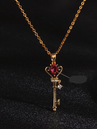 Copper Cubic Zirconia Key Trend Fan Pendant Necklace