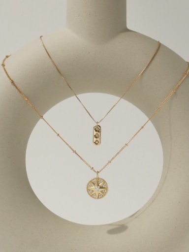 Brass Cubic Zirconia Star Minimalist Rectangle Pendant Necklace