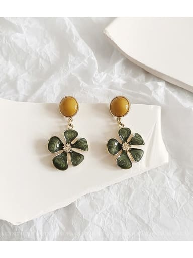 Copper Enamel Flower Vintage Drop Trend Korean Fashion Earring