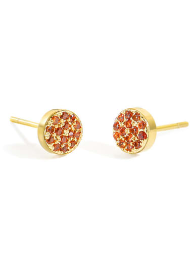 Gold+ Red Stainless steel Rhinestone Round Minimalist Stud Earring