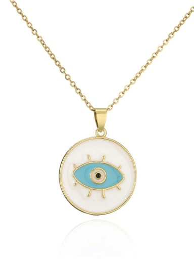 20864 Brass Enamel Evil Eye Vintage Round Pendant Necklace