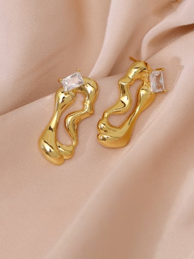Brass Cubic Zirconia Irregular Minimalist Drop Earring