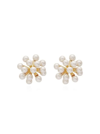 Copper Imitation Pearl Flower Dainty Stud Trend Korean Fashion Earring