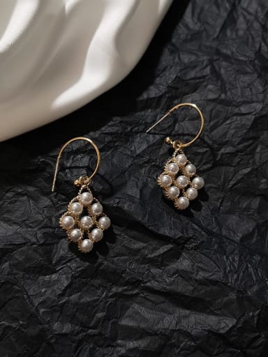 14K gold Copper Imitation Pearl Geometric Ethnic Hook Trend Korean Fashion Earring
