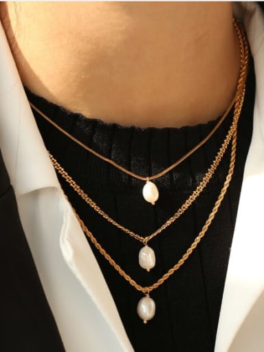 Brass  Vintage Simple retro natural freshwater pearl sweater chain Necklace