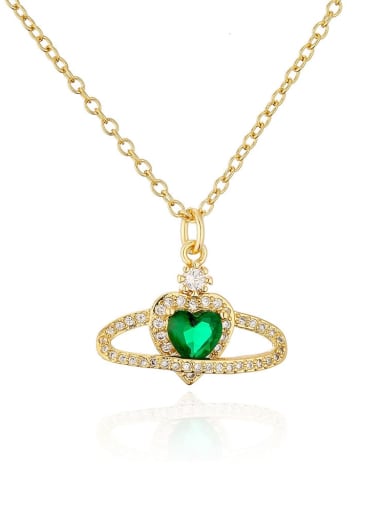 21979 Brass Cubic Zirconia Heart Vintage Necklace