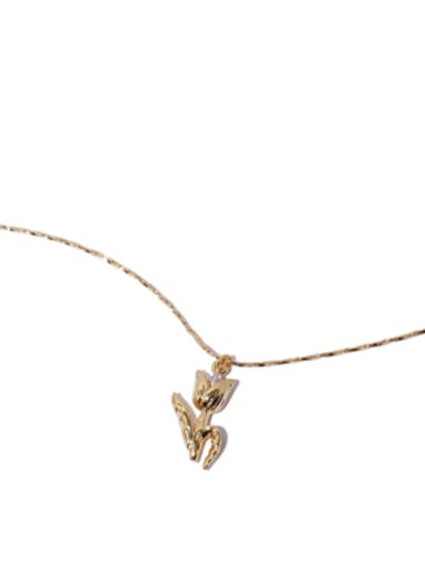 Brass Flower Vintage Tulip Flower Pendant  Necklace