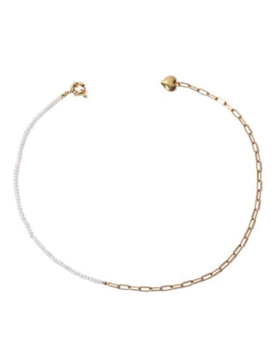 Brass Imitation Pearl Heart Vintage Tassel  Necklace
