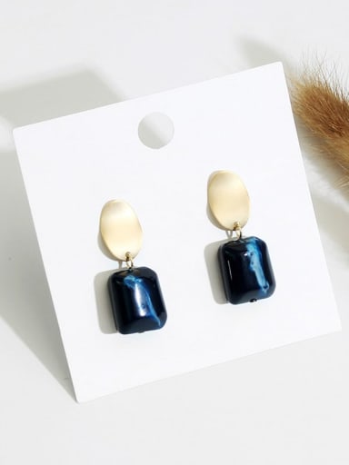 Dark blue dumb gold Copper Cellulose Acetate Geometric Minimalist Drop Trend Korean Fashion Earring