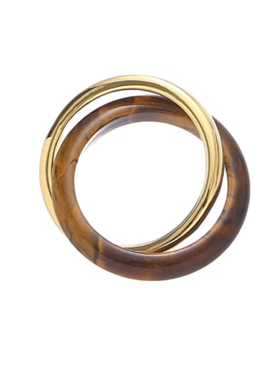 Tiger Eye Stone Golden Ring Brass Enamel Geometric Vintage Stackable Ring