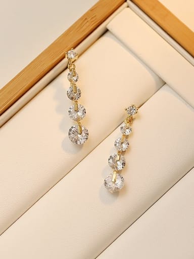 14K  gold Copper Cubic Zirconia  Minimalist Long Threader Trend Korean Fashion Earring