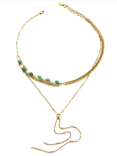 Brass Freshwater Pearl Green Tassel Vintage Necklace