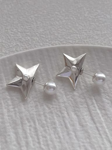 G124 white gold Pentagram pearl earrings Brass Imitation Pearl Pentagram Minimalist Stud Earring