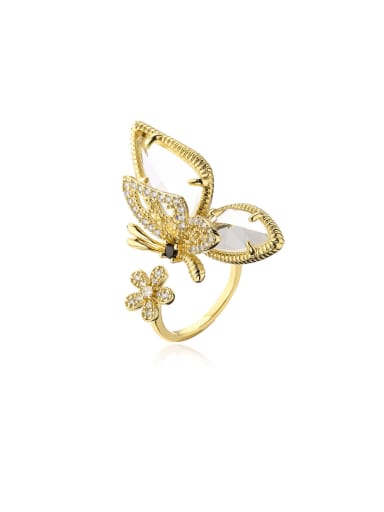 Brass Cubic Zirconia Butterfly Hip Hop Band Ring