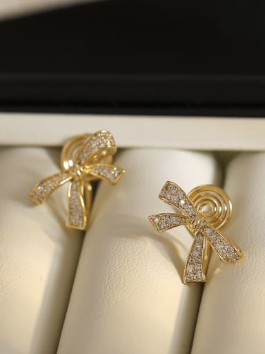 Light gold mosquito coil ear clip Brass Cubic Zirconia Bowknot Minimalist Stud Earring