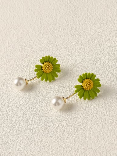 Brass Imitation Pearl Enamel Flower Cute Drop Trend Korean Fashion Earring