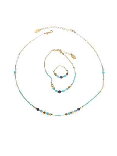Brass Natural Stone Bohemia Round  Earring Ring and Necklace Set