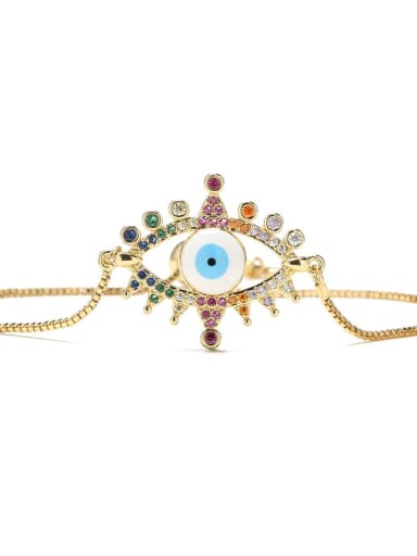 30522 Brass Cubic Zirconia Enamel Evil Eye Vintage Adjustable Bracelet