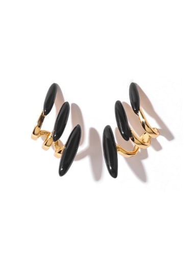 Brass Enamel Geometric Line Vintage Clip Earring