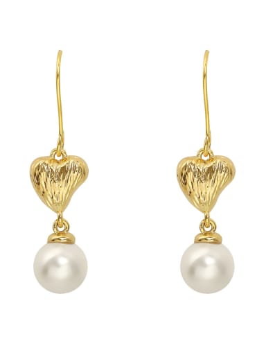 Brass Imitation Pearl Heart Vintage Hook Earring